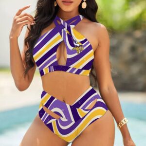 Minnesota Vikings Women's 2PCS Bikini Swimsuit Crisss Cross Cutout Bathing Suit ACC1175