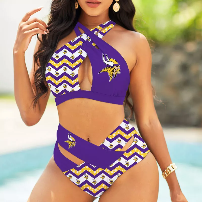 Minnesota Vikings Women's 2PCS Bikini Swimsuit Crisss Cross Cutout Bathing Suit ACC1176