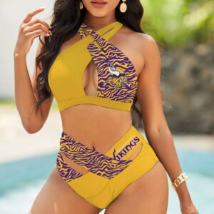 Minnesota Vikings Women's 2PCS Bikini Swimsuit Crisss Cross Cutout Bathing Suit ACC1177