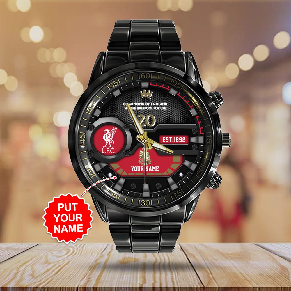 Personalized-Liverpool-FC-Champion-202425-Premier-League-Black-Stainless-Steel-Watch-GCL1260-1