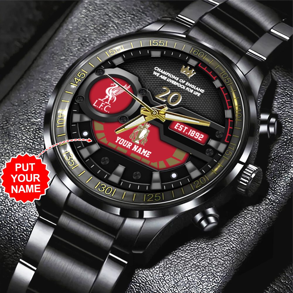 Personalized-Liverpool-FC-Champion-202425-Premier-League-Black-Stainless-Steel-Watch-GCL1260 Personalized Liverpool FC Champion 2024/25 Premier League Black Stainless Steel Watch GCL1260