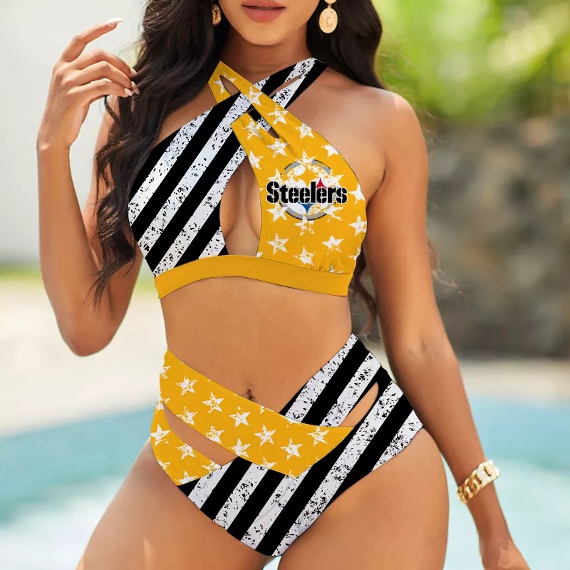 Pittsburgh Steelers Women's 2PCS Bikini Swimsuit Crisss Cross Cutout Bathing Suit ACC1258