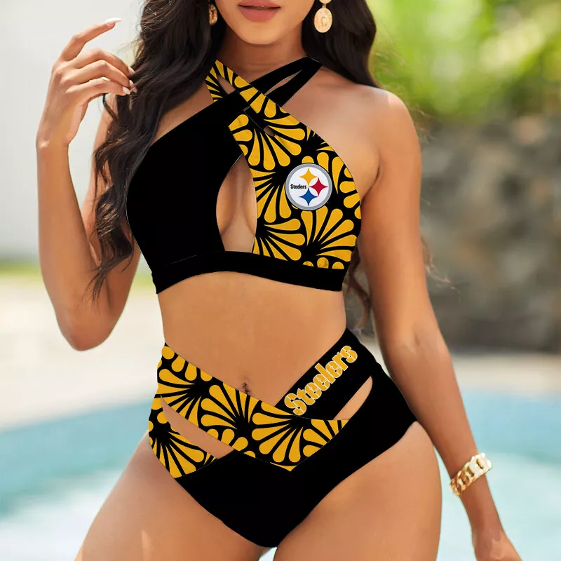 Pittsburgh Steelers Women's 2PCS Bikini Swimsuit Crisss Cross Cutout Bathing Suit ACC1259