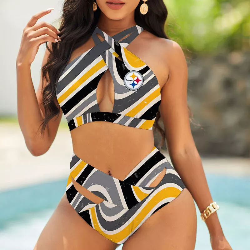 Pittsburgh Steelers Women's 2PCS Bikini Swimsuit Crisss Cross Cutout Bathing Suit ACC1261