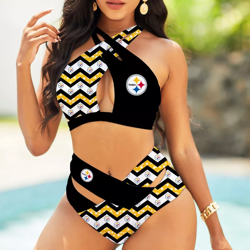Pittsburgh Steelers Women's 2PCS Bikini Swimsuit Crisss Cross Cutout Bathing Suit ACC1262