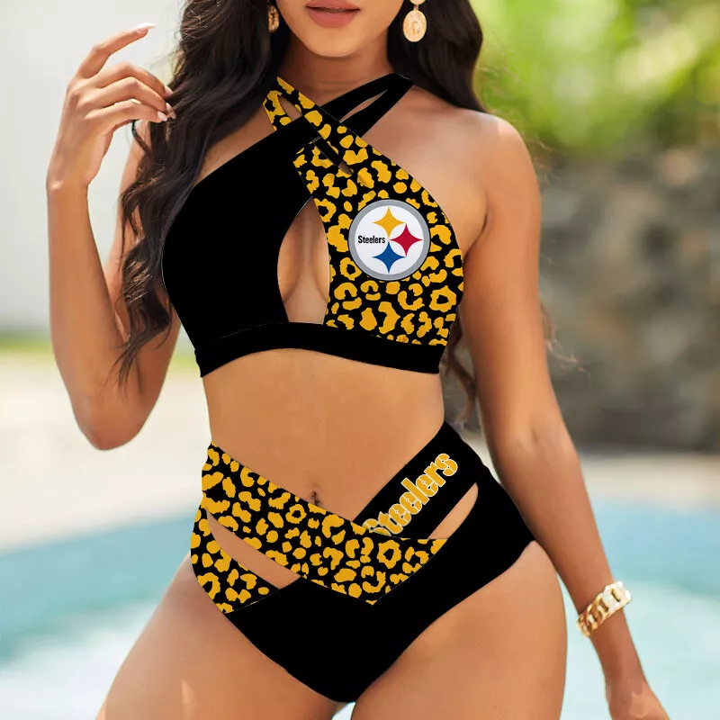 Pittsburgh Steelers Women's 2PCS Bikini Swimsuit Crisss Cross Cutout Bathing Suit ACC1264