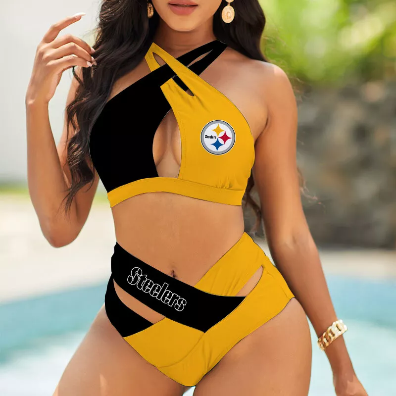 Pittsburgh Steelers Women's 2PCS Bikini Swimsuit Crisss Cross Cutout Bathing Suit ACC1265