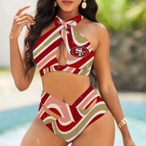San Francisco 49ers Women's 2PCS Bikini Swimsuit Crisss Cross Cutout Bathing Suit ACC1266