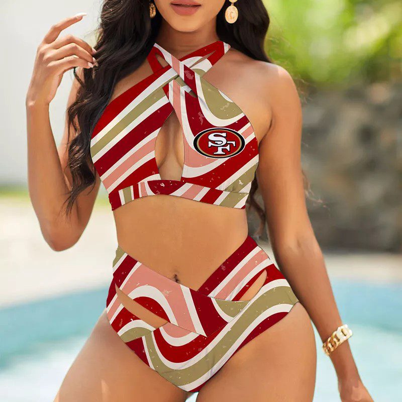 San-Francisco-49ers-Womens-2PCS-Bikini-Swimsuit-Crisss-Cross-Cutout-Bathing-Suit-ACC1266 San Francisco 49ers Women's 2PCS Bikini Swimsuit Crisss Cross Cutout Bathing Suit ACC1266