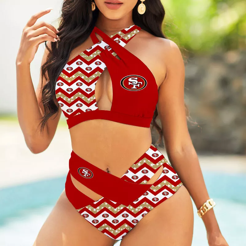 San Francisco 49ers Women's 2PCS Bikini Swimsuit Crisss Cross Cutout Bathing Suit ACC1267
