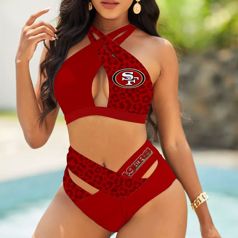 San Francisco 49ers Women's 2PCS Bikini Swimsuit Crisss Cross Cutout Bathing Suit ACC1269