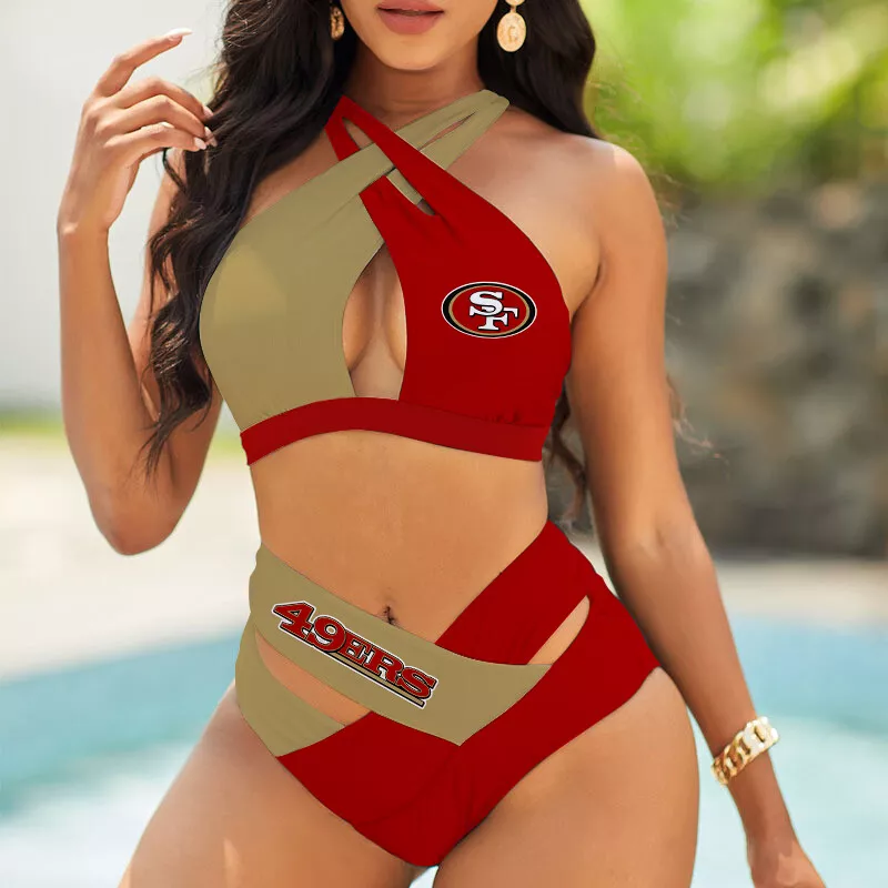 San Francisco 49ers Women's 2PCS Bikini Swimsuit Crisss Cross Cutout Bathing Suit ACC1271