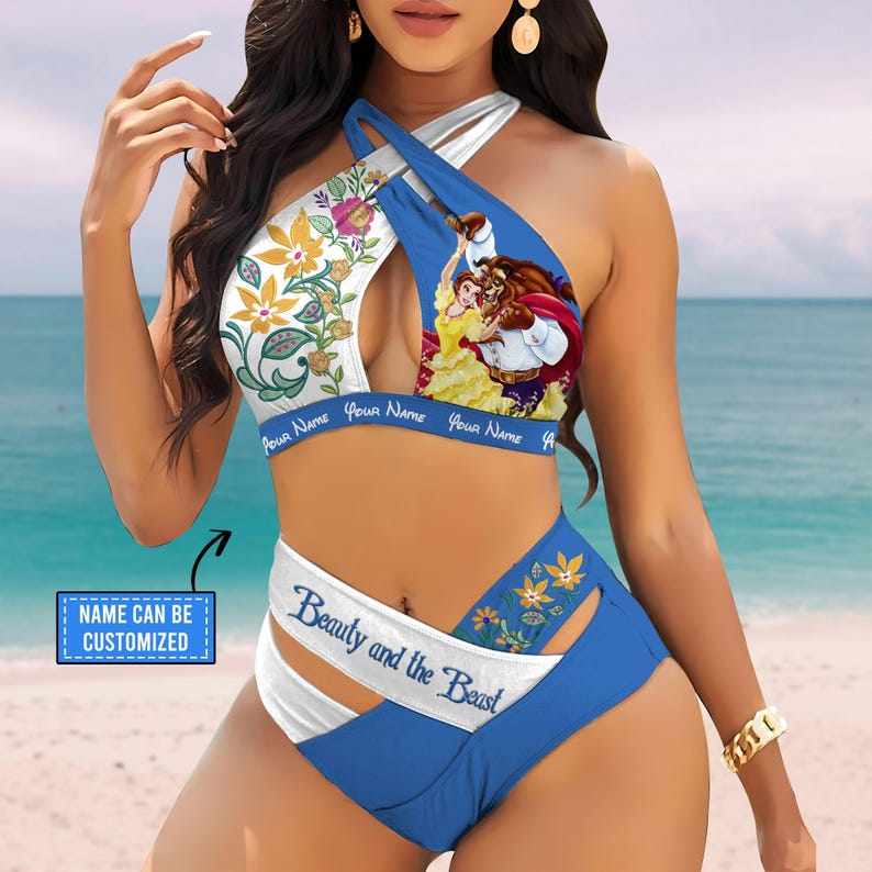 Custom-Beauty-And-The-Beast-Womens-2PCS-Bikini-Swimsuit-Crisss-Cross-Cutout-Bathing-Suit-EBN1062 Custom Beauty And The Beast Women's 2PCS Bikini Swimsuit Crisss Cross Cutout Bathing Suit EBN1062