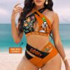 Custom Disney Goofy Flowers Women's 2PCS Bikini Swimsuit Crisss Cross Cutout Bathing Suit EBN1078