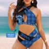 Custom Lilo & Stitch And Striped Pattern Women's 2PCS Bikini Swimsuit Crisss Cross Cutout Bathing Suit EBN1016