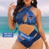 Custom Lilo & Stitch Leopard Women's 2PCS Bikini Swimsuit Crisss Cross Cutout Bathing Suit EBN1015