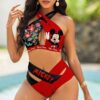 Custom Mickey Floral Women's 2PCS Bikini Swimsuit Crisss Cross Cutout Bathing Suit EBN1044