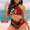 Custom Mickey Mouse Polka Dot Women's 2PCS Bikini Swimsuit Crisss Cross Cutout Bathing Suit EBN1026