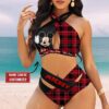 Custom Mickey Mouse Striped Pattern Women's 2PCS Bikini Swimsuit Crisss Cross Cutout Bathing Suit EBN1072