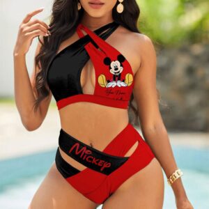 Custom Mickey Women's 2PCS Bikini Swimsuit Crisss Cross Cutout Bathing Suit EBN1007
