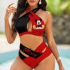 Custom Mickey Women's 2PCS Bikini Swimsuit Crisss Cross Cutout Bathing Suit EBN1057