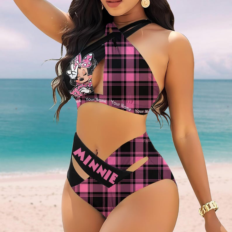 Custom-Minnie-Mouse-Mouse-Striped-Pattern-Womens-2PCS-Bikini-Swimsuit-Crisss-Cross-Cutout-Bathing-Suit-EBN1071-1