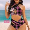 Custom Minnie Mouse Mouse Striped Pattern Women's 2PCS Bikini Swimsuit Crisss Cross Cutout Bathing Suit EBN1071