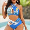 Custom Princess Cinderella Women's 2PCS Bikini Swimsuit Crisss Cross Cutout Bathing Suit EBN1010