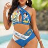 Custom Snow White Women's 2PCS Bikini Swimsuit Crisss Cross Cutout Bathing Suit EBN1061