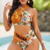 Custom Tigger Floral Women's 2PCS Bikini Swimsuit Crisss Cross Cutout Bathing Suit EBN1049