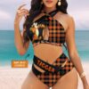 Custom Tigger Striped Pattern Women's 2PCS Bikini Swimsuit Crisss Cross Cutout Bathing Suit EBN1020