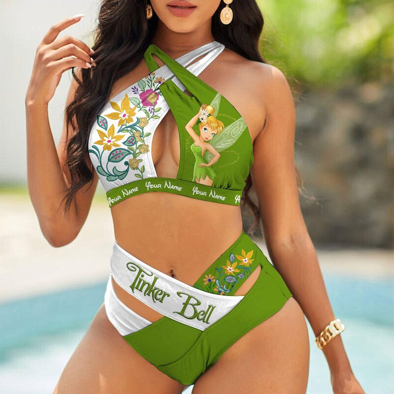 Custom-Tinkerbell-Womens-2PCS-Bikini-Swimsuit-Crisss-Cross-Cutout-Bathing-Suit-EBN1059 Custom Tinkerbell Women's 2PCS Bikini Swimsuit Crisss Cross Cutout Bathing Suit EBN1059