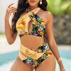 Custom Winnie-the-Pooh Floral Women's 2PCS Bikini Swimsuit Crisss Cross Cutout Bathing Suit EBN1040