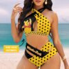 Custom Winnie-the-Pooh Polka Dot Women's 2PCS Bikini Swimsuit Crisss Cross Cutout Bathing Suit EBN1031