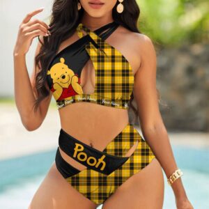 Custom Winnie-the-Pooh Women's 2PCS Bikini Swimsuit Crisss Cross Cutout Bathing Suit EBN1037