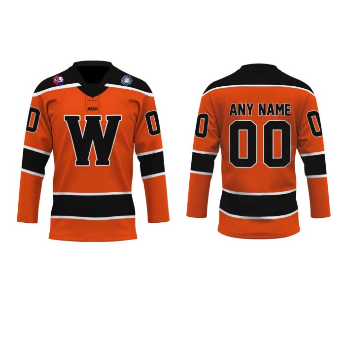 ECHL Worcester Railers Personalized Orange Lace Hockey Jersey