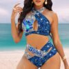 Lilo & Stitch Faux Glitter Women's 2PCS Bikini Swimsuit Crisss Cross Cutout Bathing Suit EBN1032