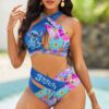 Lilo & Stitch Flower Women's 2PCS Bikini Swimsuit Crisss Cross Cutout Bathing Suit EBN1085