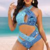 Lilo & Stitch Glitter Printed Women's 2PCS Bikini Swimsuit Crisss Cross Cutout Bathing Suit EBN1069