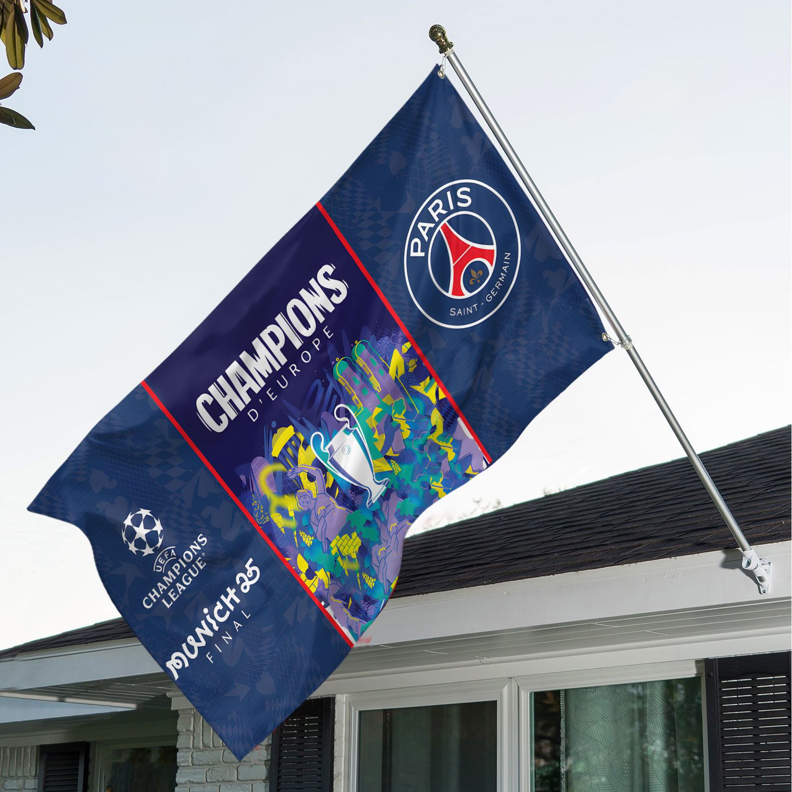 PSG-F.C.-Paris-Saint-Germain-Champions-dEurope-2025-3D-House-Flag-PSG1016 PSG F.C. Paris Saint-Germain Champions d'Europe 2025 3D House Flag PSG1016