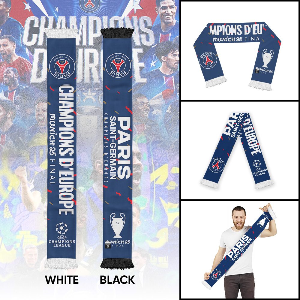 PSG-F.C.-Paris-Saint-Germain-Champions-dEurope-2025-Ruffneck-Soccer-Scarf-PSG1033 PSG F.C. Paris Saint-Germain Champions d'Europe 2025 Ruffneck Soccer Scarf PSG1033