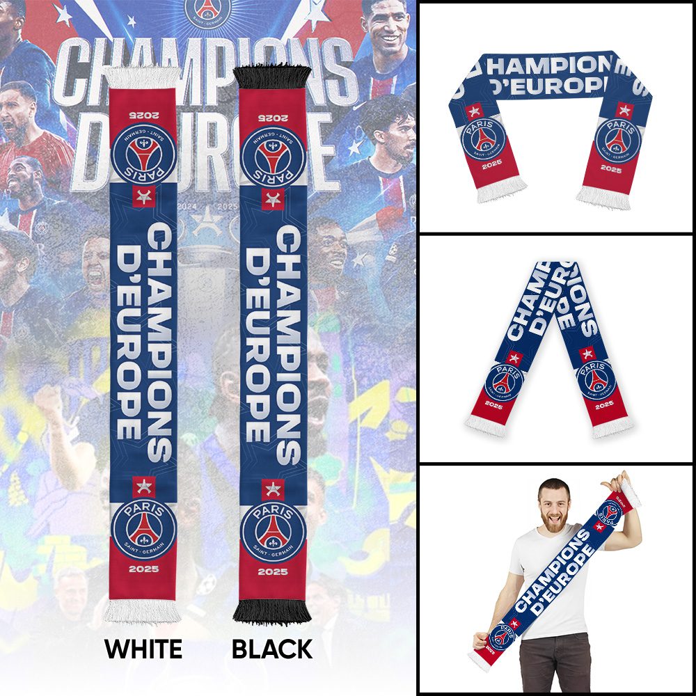 PSG-F.C.-Paris-Saint-Germain-Champions-dEurope-2025-Ruffneck-Soccer-Scarf-PSG1043 PSG F.C. Paris Saint-Germain Champions d'Europe 2025 Ruffneck Soccer Scarf PSG1043