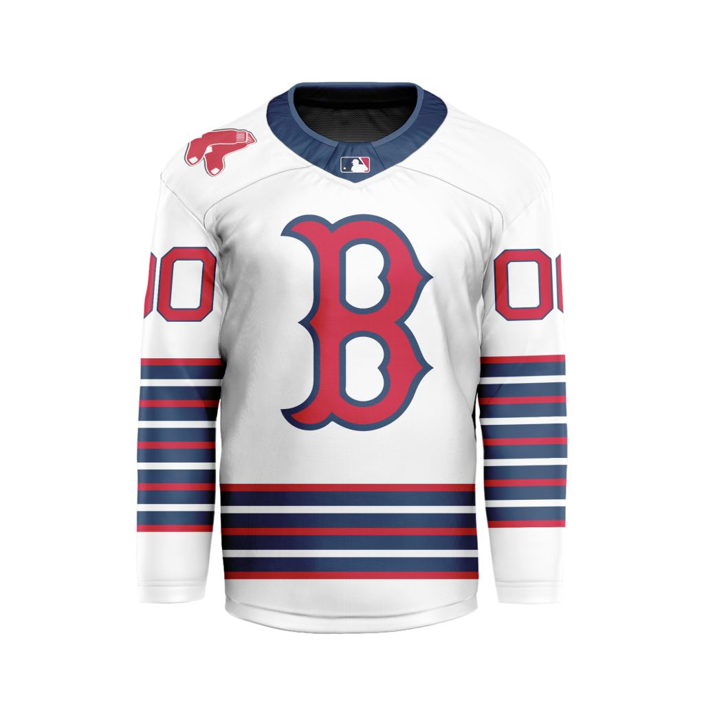 MLB-Boston-Red-Sox-Personalized-Away-Style-Hockey-Jersey MLB Boston Red Sox Personalized Away Style Hockey Jersey