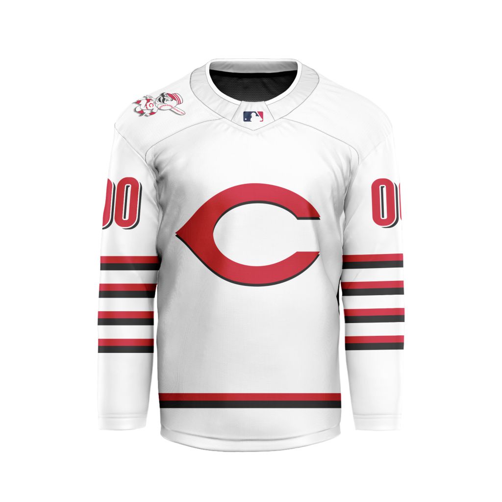 MLB-Cincinnati-Reds-Personalized-Away-Style-Hockey-Jersey MLB Cincinnati Reds Personalized Away Style Hockey Jersey