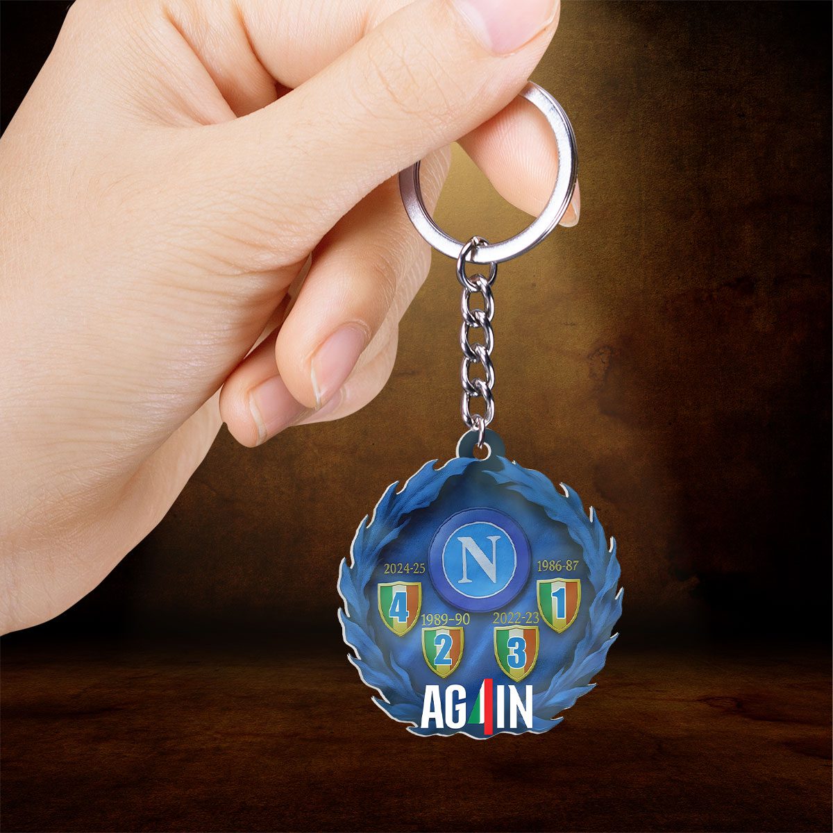 S.S.C.-Napoli-Custom-Shape-2-sided-Keychain-GKC1107-1