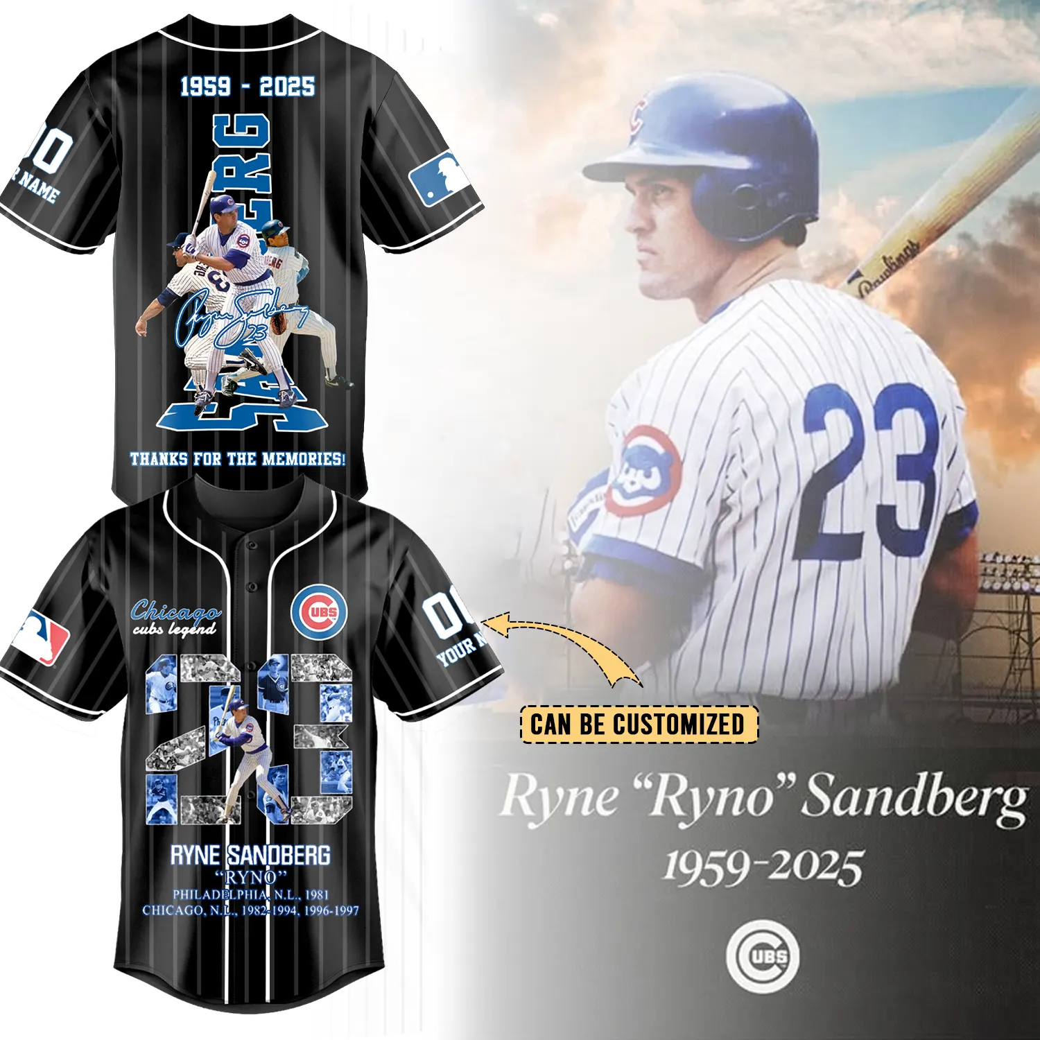 Ryne Sandberg x Chicago Cubs Personalized Baseball Jersey Gift For Fans