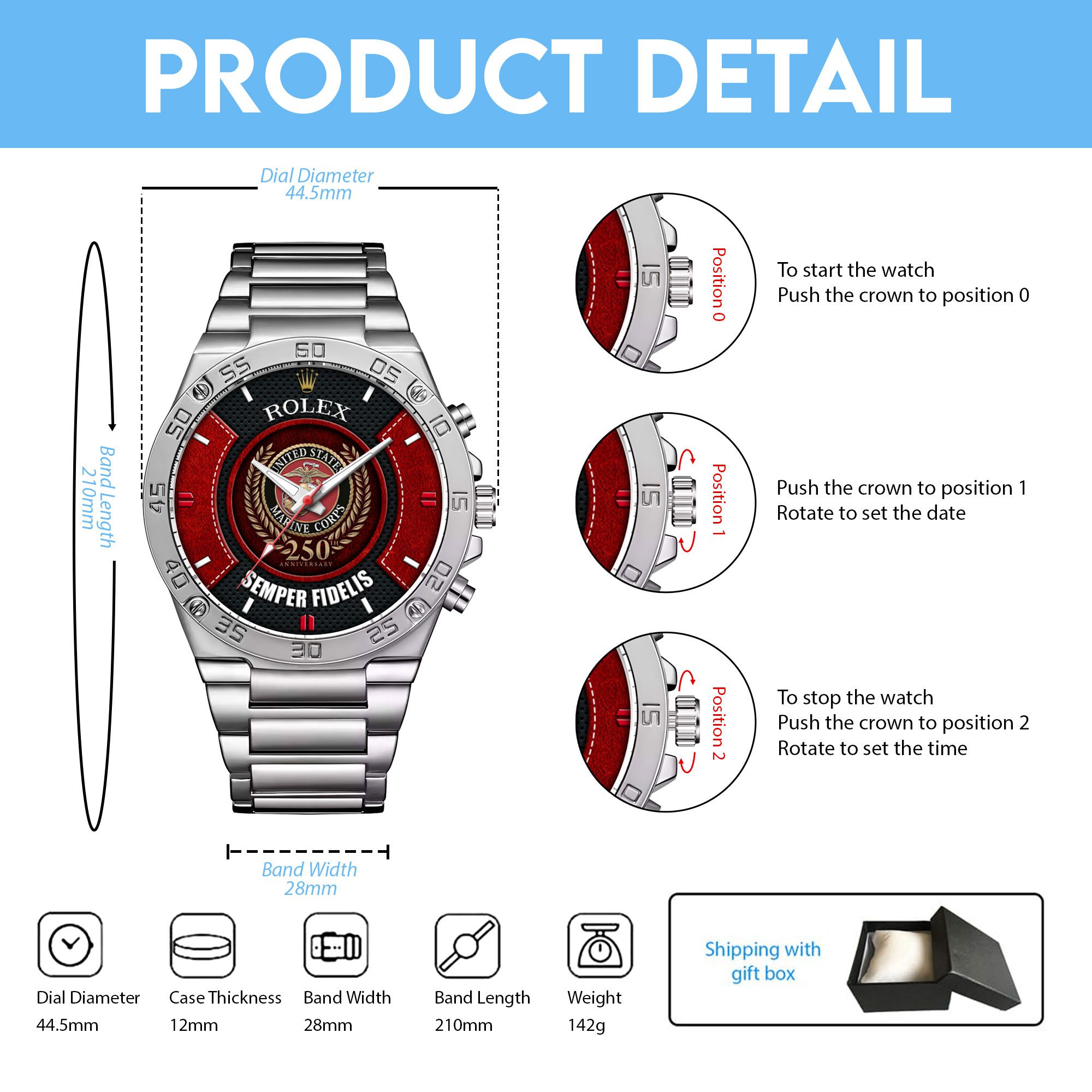 US-Marine-Corps-Gentleman-Stainless-Steel-Watch-NGB1287-2