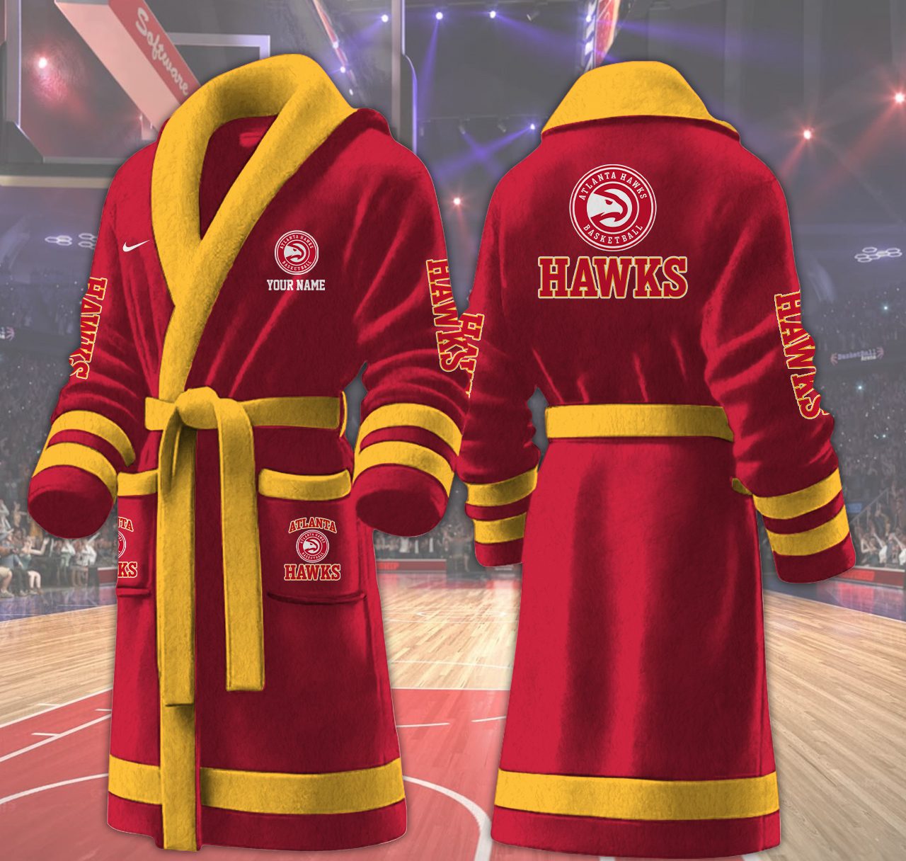 Atlanta-Hawks-NBA-Personalized-Fleece-Bathrobe Atlanta Hawks NBA Personalized Fleece Bathrobe