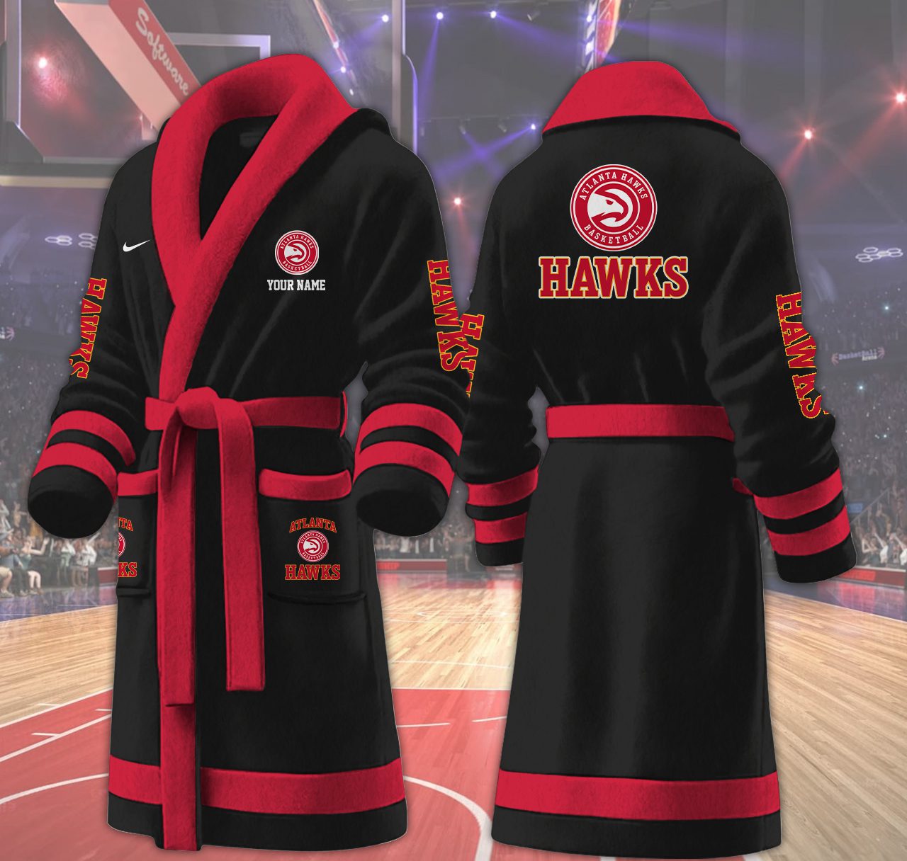 Atlanta-Hawks-NBA-Personalized-Fleece-Bathrobe Atlanta Hawks NBA Personalized Fleece Bathrobe