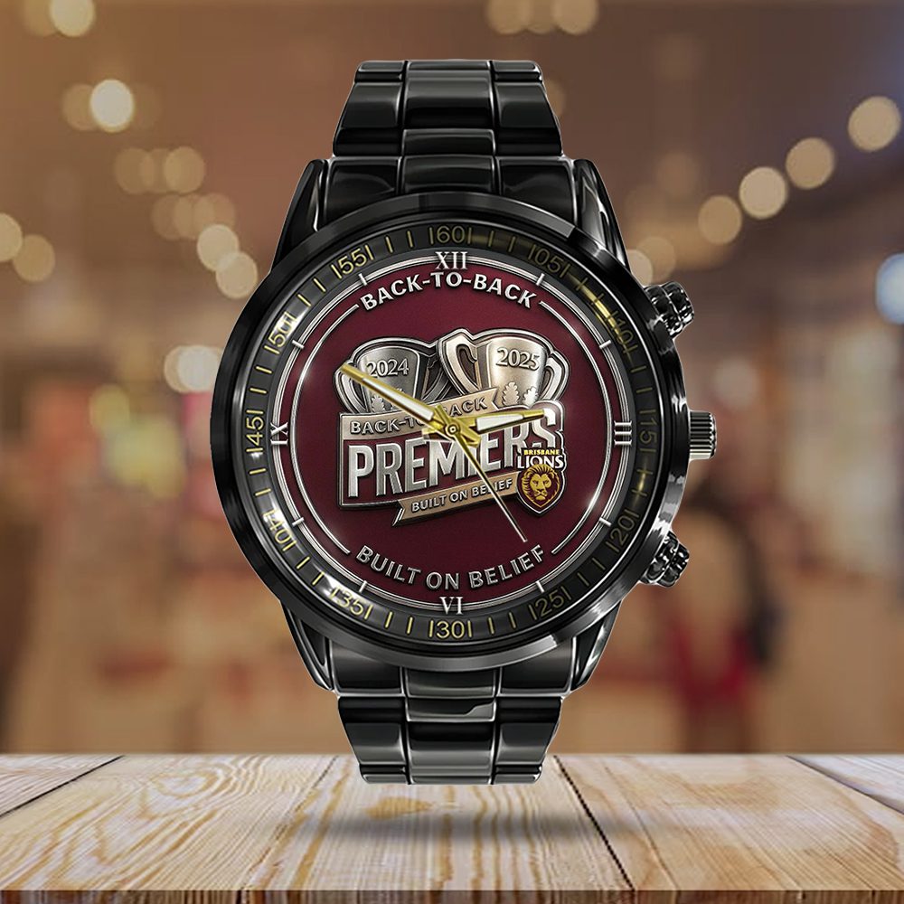 Brisbane-Lions-Back-To-Back-Premiers-2024-2025-Black-Stainless-Steel-Watch-GNE5054-1